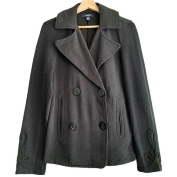 CHAPS | Classic Light Stretchy Peacoat Jacket Coat Navy Blue Embellished Sz M - Picture 1 of 12